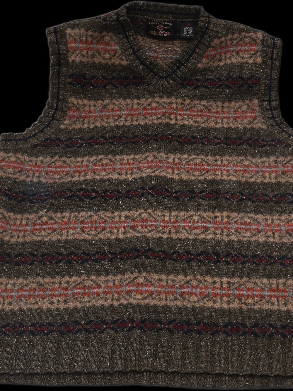 American Eagle Outfitters Brown Patterned V-Neck Sweater Vest - Picture 1 of 7
